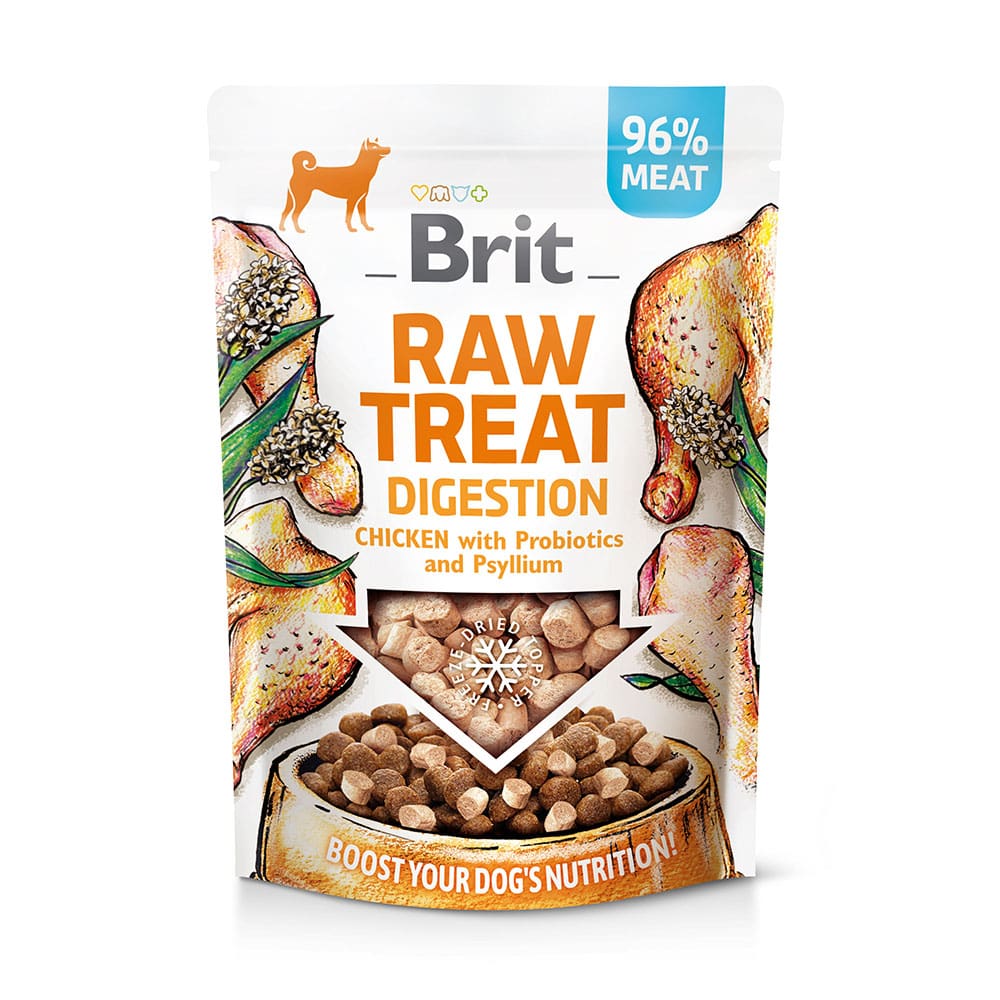 Brit Hund Premium Snacks Raw Treats gefriergetrocknet Digestion Chicken Probiotics Verdauung Huhn Probiotika Verpackung 40g