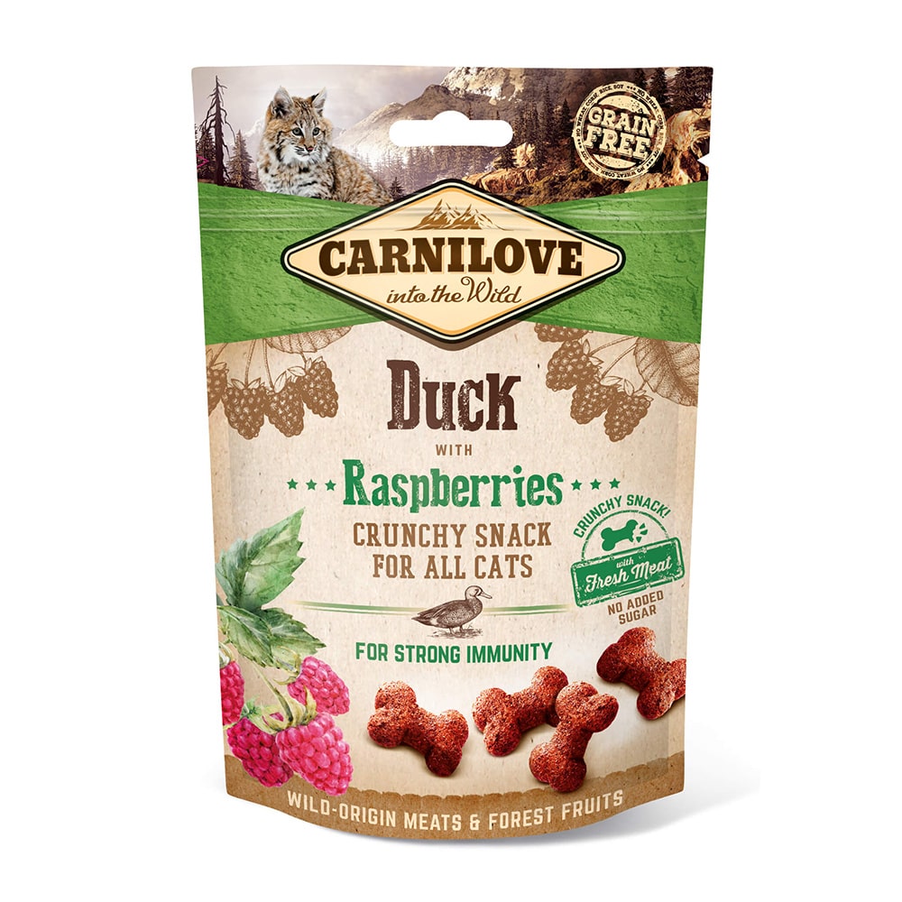 Carnilove Katze Premium Crunchy Snack Duck with Raspberries Ente mit Himbeeren 50g Verpackung