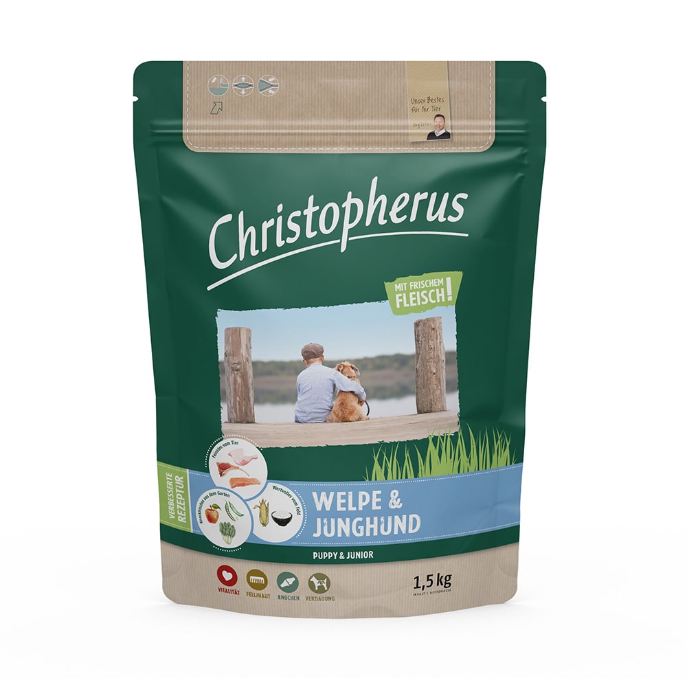 Christopherus Premium Trockenfutter für Hunde Welpe und Junghund 1,5kg Verpackung